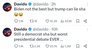 "Worst Presidential debate ever" Davido reacts to US Presidential debate as he reveals what he thinks of Trump