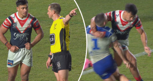 'Mate, you're off': Roosters gun facing ban for ugly act