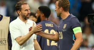 England Manager Gareth Southgate with Harry Kane after the international friendly match between England and Bosnia & Herzegovina at St James