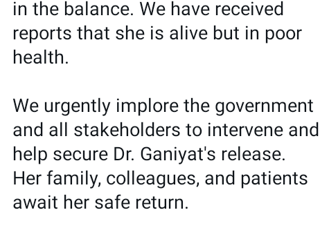 Dr Ganiyat Popoola: Resident doctors demand release of abducted colleague held captive for seven months in Kaduna