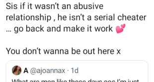 If it wasn?t an abusive relationship, he isn?t a serial cheater, go back and make it work  - Nigerian lady advises woman who ended her 5-year relationship