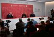 Arne Slot new head coach of Liverpool and Richard Hughes sporting director of Liverpool during their first press conference at AXA Training Centre on July 05, 2024 in Kirkby, England