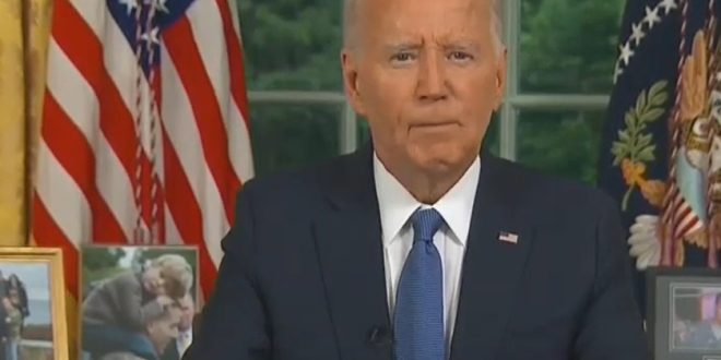 Joe Biden speaks to the nation from the Oval Office.