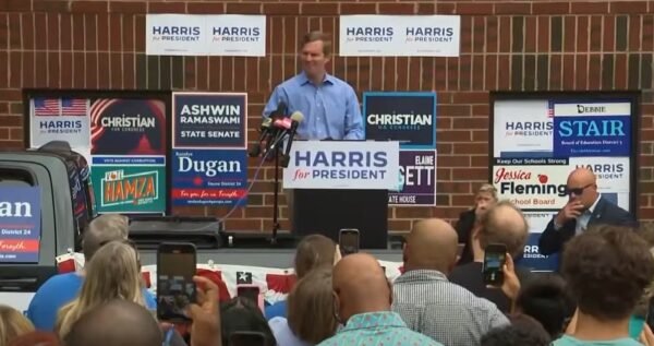 Andy Beshear addresses record crowd for Harris in Georgia.