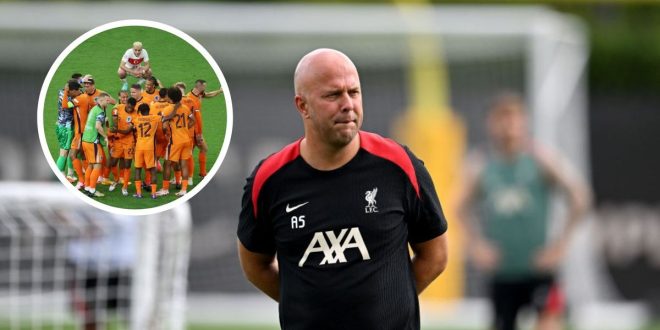 Arne Slot head coach of Liverpool during a training session at the UPMC Rooney Sports Complex on July 25, 2024 in Pittsburgh, Pennsylvania. (Photo by Andrew Powell/Liverpool FC via Getty Images)