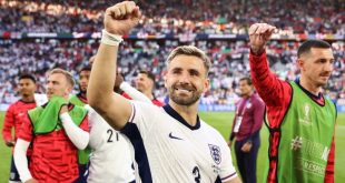 Luke Shaw celebrates after England