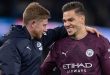 Manchester City pair Kevin De Bruyne and Ederson in 2023.