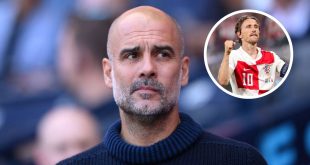 ep Guardiola, Manager of Manchester City, looks on prior to the Premier League match between Manchester City and West Ham United at Etihad Stadium on May 19, 2024 in Manchester, England. (Photo by Justin Setterfield/Getty Images)