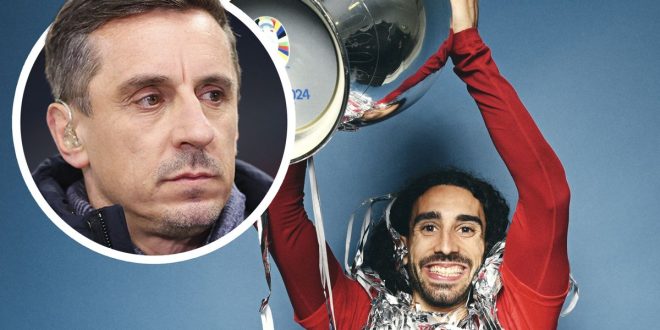 Spain star Marc Cucurella, with Gary Neville inset