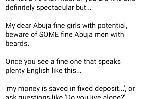 Nigerian lawyer warns ladies to beware of fine Abuja men with beards who say