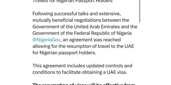 Nigerians can now obtain UAE visas - FG