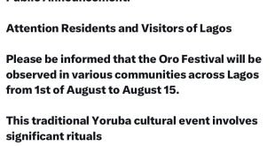 Protest: Oro festival is like other religious activities. We are not involved - Lagos govt clarifies