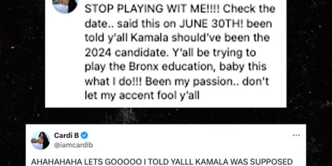 Rapper Cardi B posts receipts predicting Kamala Harris