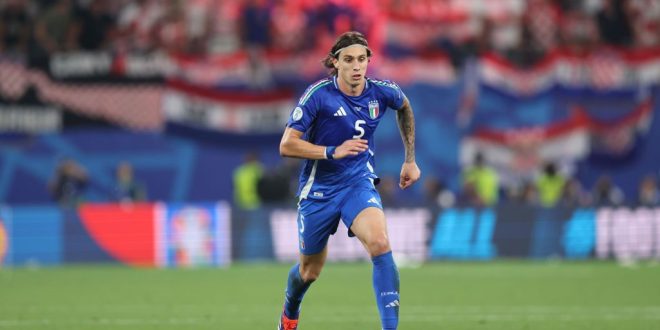 Riccardo Calafiori of Italy during the UEFA EURO 2024 group stage match between Croatia and Italy at Football Stadium Leipzig on June 24, 2024 in Leipzig, Germany. Arsenal