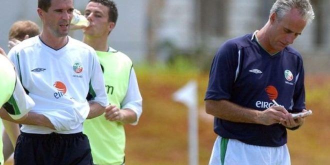 Roy Keane and Mick McCarthy during Ireland