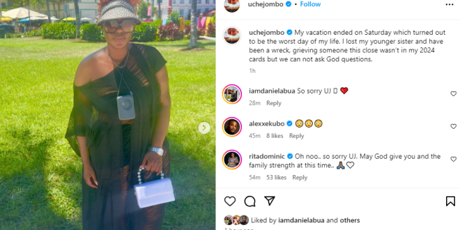 Sad! Actress Uche Jombo loses her younger sister