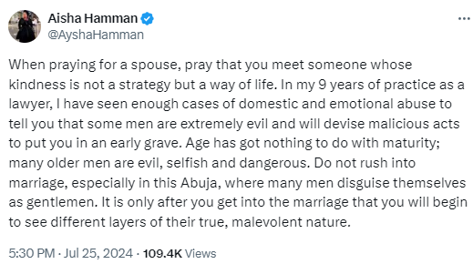 Some men are evil and will devise malicious acts to put you in early grave ? Lawyer says as she urges women to pray for a kind man
