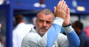 Tottenham manager Ange Postecoglou applauds the Spurs fans after a pre-season friendly against QPR in July 2024.