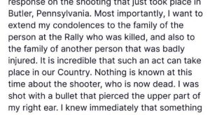 Trump releases statement after his assassination attempt, the first since Ronald Reagan in 1981