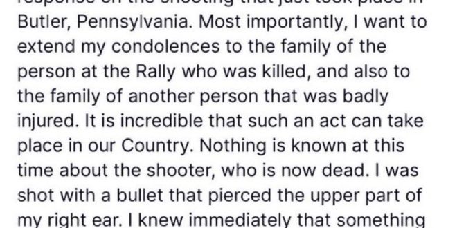 Trump releases statement after his assassination attempt, the first since Ronald Reagan in 1981