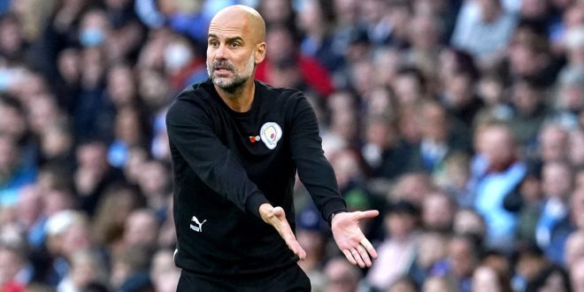 Manchester City manager Pep Guardiola gestures on the touchline during the Premier League match at the Etihad Stadium, Manchester. Picture date: Saturday October 30, 2021