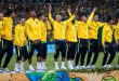 Brazil players celebrate with the gold medals after winning the men