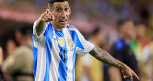 MIAMI GARDENS, FLORIDA - JULY 14: Angel Di Maria of Argentina reacts during the CONMEBOL Copa America 2024 Final match between Argentina and Colombia at Hard Rock Stadium on July 14, 2024 in Miami Gardens, Florida. (Photo by Buda Mendes/Getty Images)