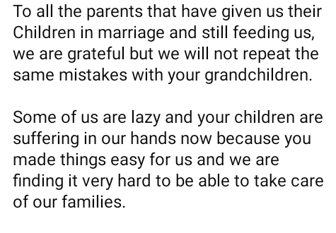 Anybody that?s jobless and not doing a side hustle shouldn?t be given a wife - Nigerian man says as he addresses parents still feeding their married children