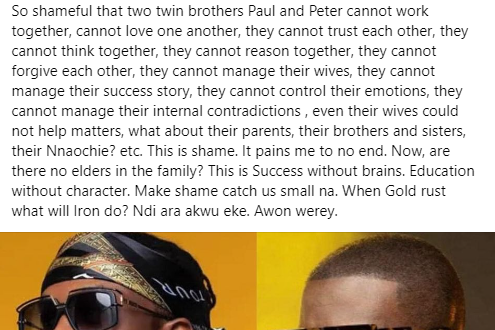 Are there no elders in the Family? Even their wives could not help matters - Joe Igbokwe weighs in on the crisis between Paul and Peter Okoye of Psquare