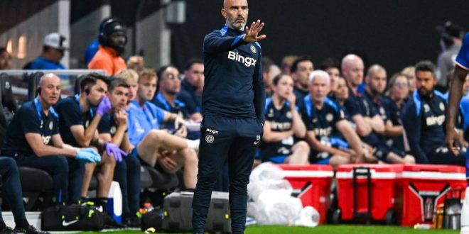 ATLANTA, GA JULY 31: Chelsea head coach Enzo Maresca reacts during the friendly between Chelsea FC and Club America on July 31st, 2024 at Mercedes-Benz Stadium in Atlanta, GA. (Photo by Rich von Biberstein/Icon Sportswire via Getty Images)