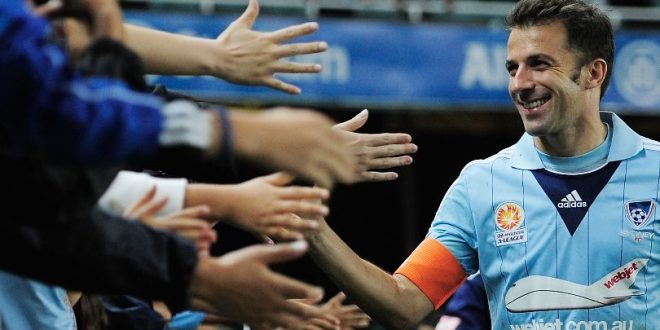 Alessandro Del Piero acknowledges the Sydney FC fans after victory afainst Wellington Phoenix in April 2014.