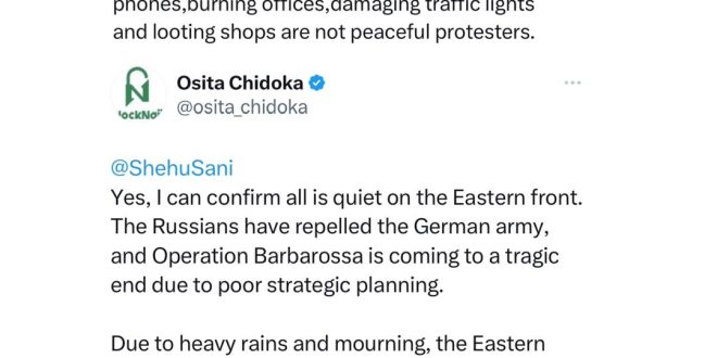 Former Aviation Minister, Osita Chidoka, replies Senator Shehu Sani following his comments on Igbos not joining End Bad Governance protest