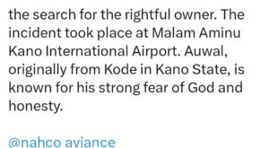 Kano airport cleaner returns $10,000 found in aircraft