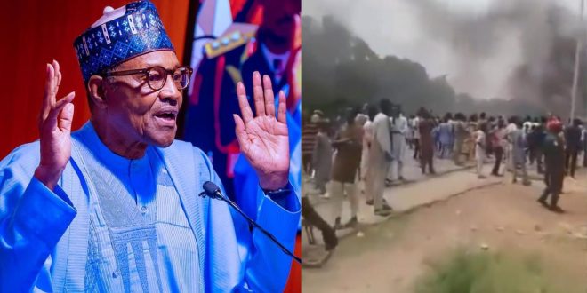 Katsina youths converge near Buhari's Daura home to protest, set up bonfire