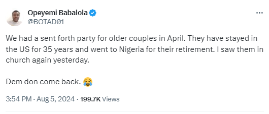 X-stories: Nigerian couple returns to the US four months after relocating to Nigeria for their retirement