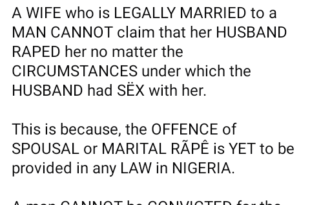 A man cannot be convicted for offence of r@ping his wife no matter the circumstances under which he had s�x with her - Nigerian lawyer says