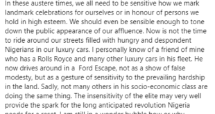 Economic hardship: I find it insensitive for congregants of a denomination to celebrate the birthday of their founder by buying him a Rolls Royce at this time - Patrick Doyle