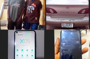 Enugu police operatives arrest two male suspects for car breaking and stealing; recover stolen phones and the suspects