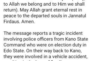 Five Kano police officers returning from Edo election d!e in motor accident