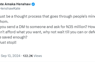 Kate Henshaw reacts after a fan sent her a DM asking for N35m