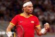 Rafael Nadal celebrates winning a point at the Paris 2024 Olympics