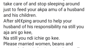 Stop sl��ping around to feed your jobless husbands  - Nigerian woman advises married women