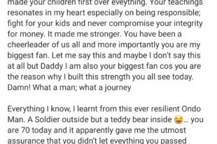 "Your duty and place as a grandfather was snatched from you" Dotun says as he celebrates his father