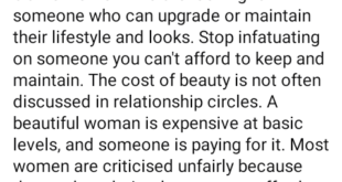 A beautiful woman is expensive. Stop desiring someone you can