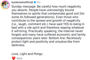 Actor Kunle Remi issues stern warning to trolls coming to his page with ?darkness and negativity from a blog?