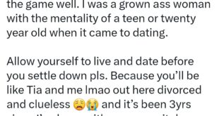 "Allow yourself to live and date before you settle down pls" Woman who married first boyfriend shares regrets