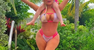 Coco Austin and daughter Chanel pose in ?traditional twinning swimsuits? on Bahamas vacation