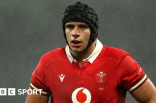 Dafydd Jenkins playing for Wales