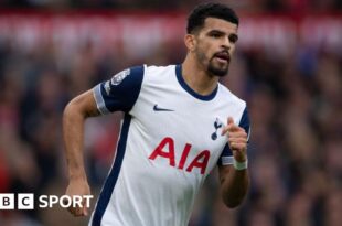 Dominic Solanke in action for Tottenham this season