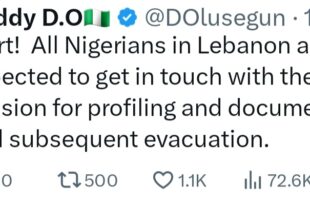 FG plans evacuation of Nigerians in Lebanon as Iran fires missiles at Israel